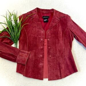Suedessence Vintage Suede Rose Button Front Blazer Jacket - Size P/P